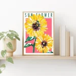 Sun Flower Vintage Floral Wall Art Print