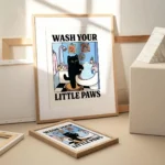 Wash Your Little Paws Bathroom Black Cat Wall Art Canvas Print