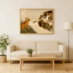 Whimsical Creation of Adam with Orange Cat Wall Print