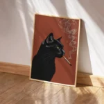 Black Cat Smoking a Cigarette Vintage Poster Wall Art Print