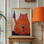 Cat And Wine Wall Art Print