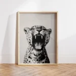Black and White Leopard Roar Wall Art Print