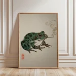 Green Frog Smoking a Cigarette Vintage Wall Art Print