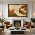 Whimsical Creation of Adam with Orange Cat Wall Print