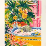 Black Cat In Toilet Tropical Decor Henri Matisse Style Wall Art Print