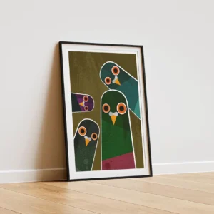 Playful Geometric Pigeon Wall Art Print