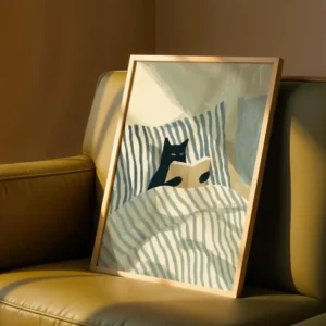 Cat Reading In Bed Wall Art Print