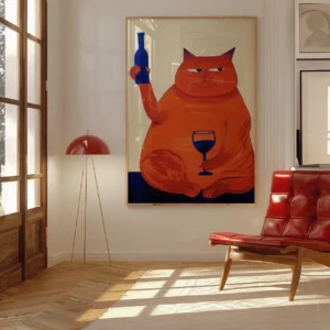 Cat And Wine Wall Art Print