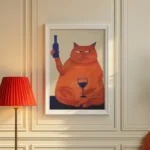 Cat And Wine Wall Art Print