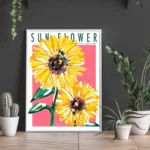 Sun Flower Vintage Floral Wall Art Print