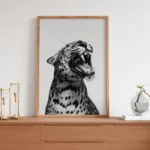 Black and White Leopard Roar Wall Art Print