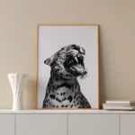 Black and White Leopard Roar Wall Art Print