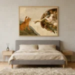 Whimsical Creation of Adam with Orange Cat Wall Print