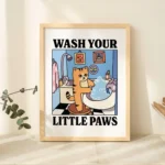 Wash Your Little Paws Bathroom Black Cat Wall Art Canvas Print