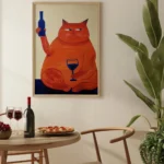 Cat And Wine Wall Art Print