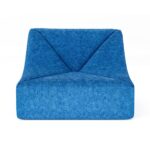 Blue Dune sofa low-back module, front view, boucle fabric with center triangular seam