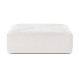 White Dune sofa ottoman, low boxy footstool with diagonal seam, chenille texture