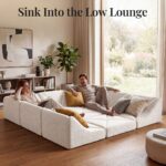 White Dune modular sofa square-pit sectional with couple relaxing amid colorful accent pillows