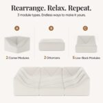 White Dune modular sofa module diagram showing corner, ottoman and low-back pieces