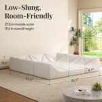 White Dune modular sofa square-pit sectional shown with size and height dimension callouts