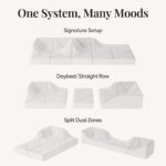 White Dune modular sofa dimensions diagram showing 55 by 27.5 by 19.6 inch measurements